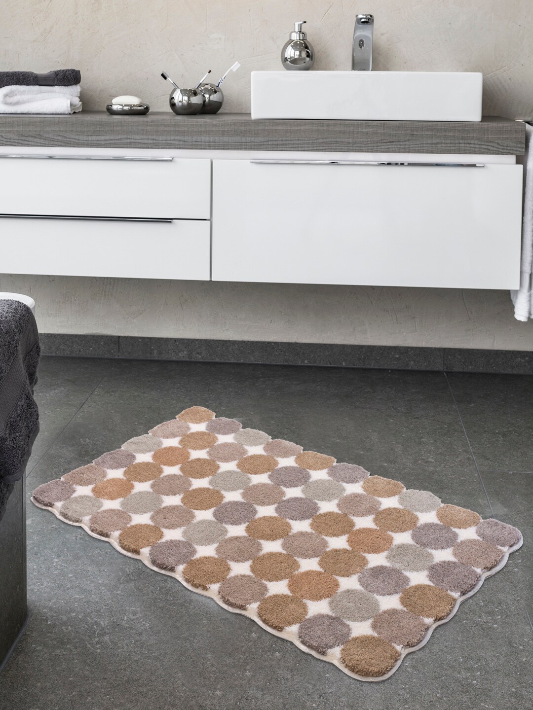 OBSESSIONS Brown & Grey Colourblocked Poly Acrylic Bathmat Price in India