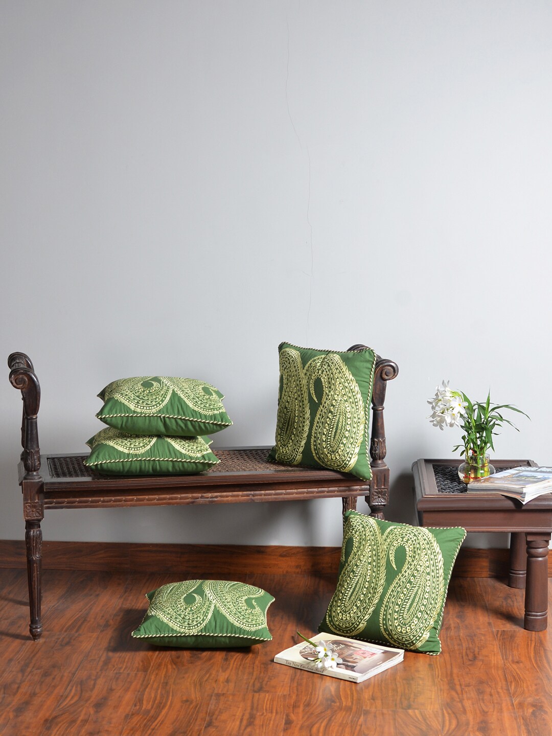 Deco Window Green Set of 5 Ethnic Motifs Square Cushion Covers Price in India