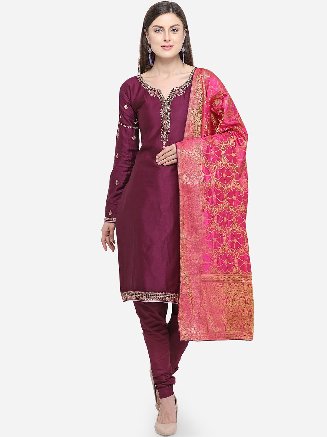 mf Magenta & Pink Pure Cotton Unstitched Dress Material Price in India