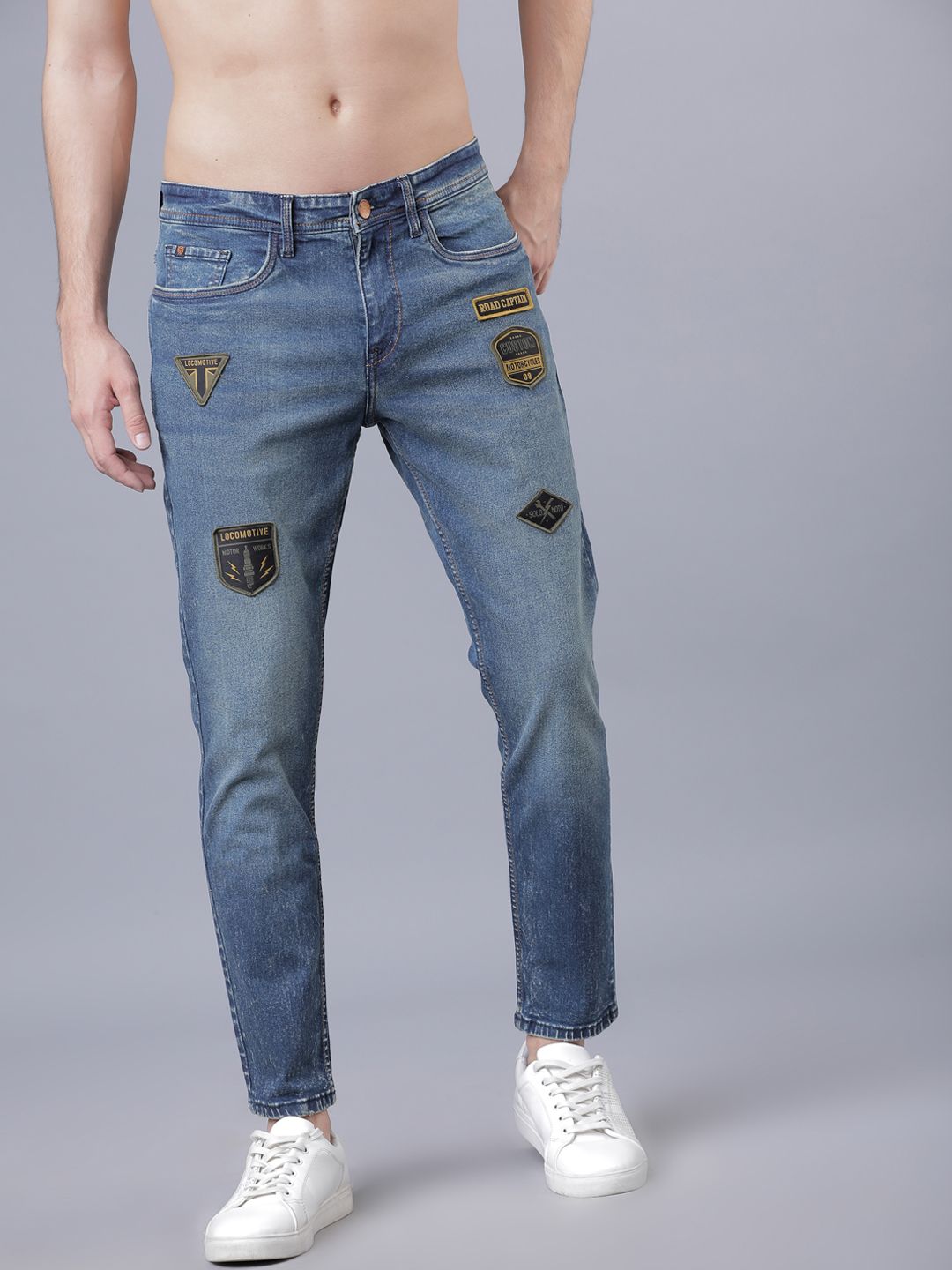 LOCOMOTIVE Men Navy Blue Tapered Fit Mid-Rise Clean Look Stretchable Jeans