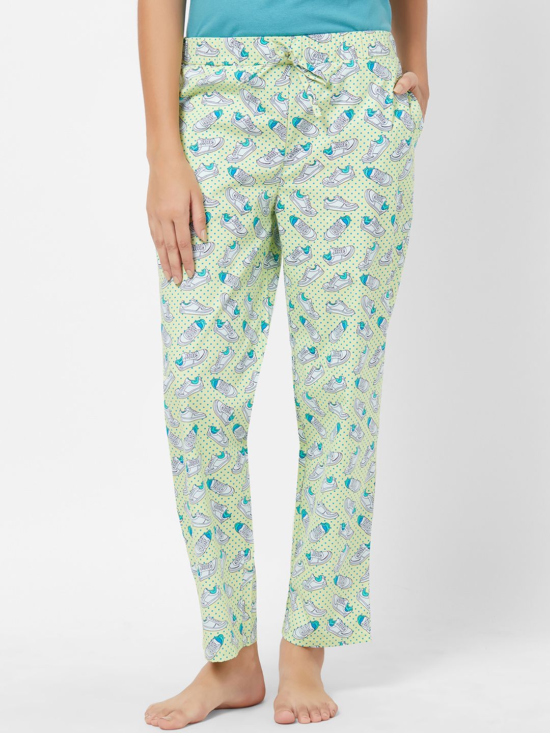 Soie Women Lime Green Printed Lounge Pants Price in India