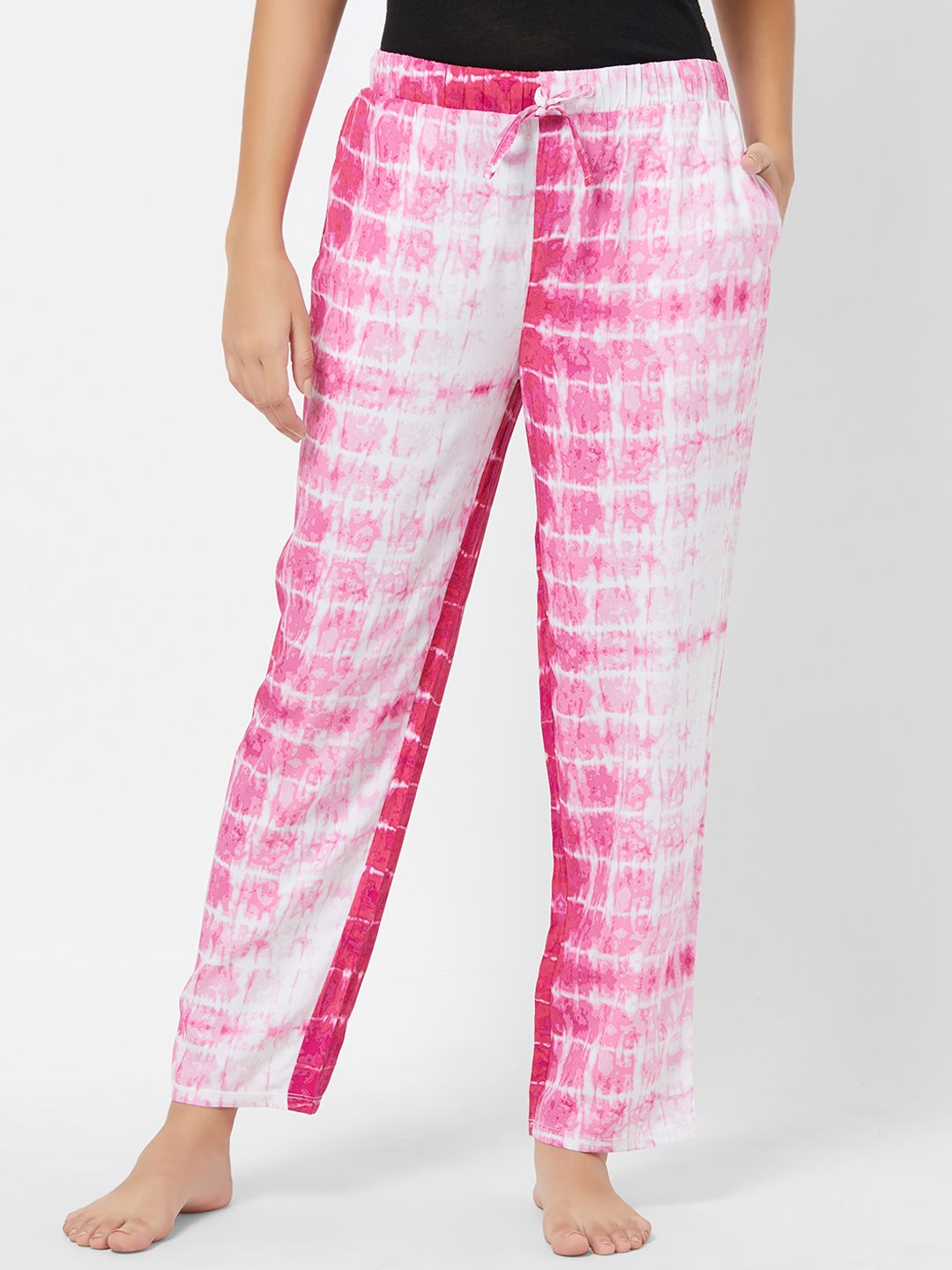 Soie Women Pink & White Printed Lounge Pants Price in India