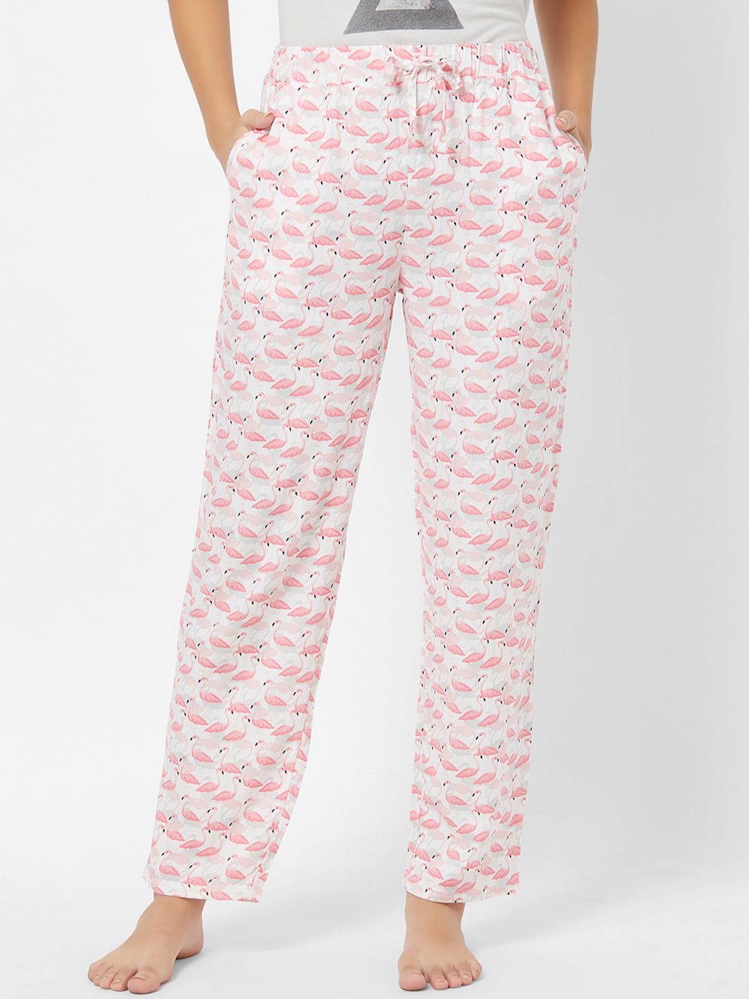 Soie Women White & Pink Printed Lounge Pants NT-121PJ-4-PJ-4 Price in India