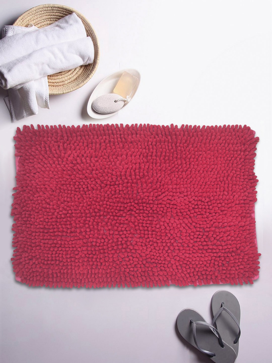 BIANCA Pink Self Design Micro-Chenille Bath Rug Price in India