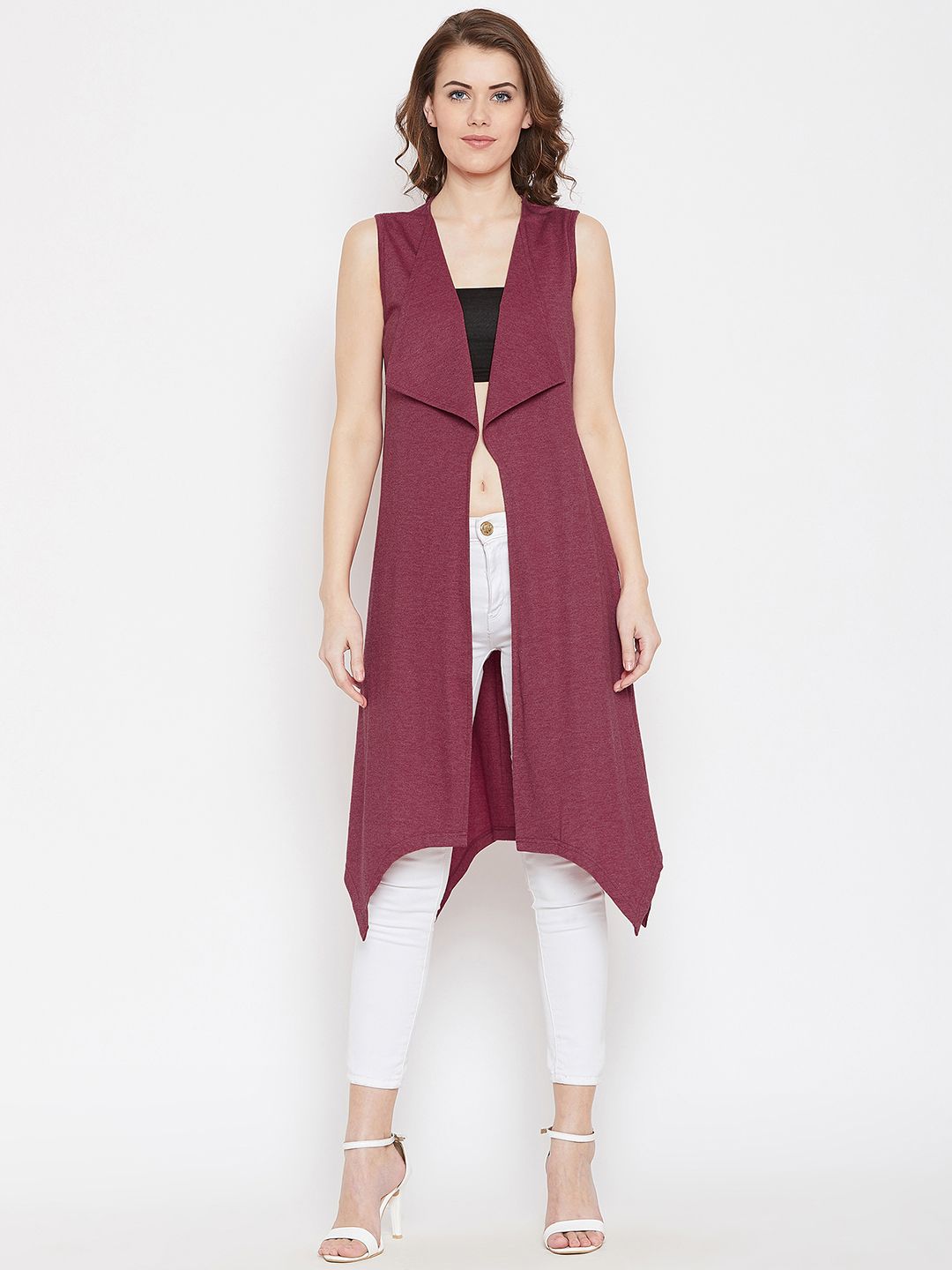 Hypernation Women Mauve Solid Open Front Shrug Price in India