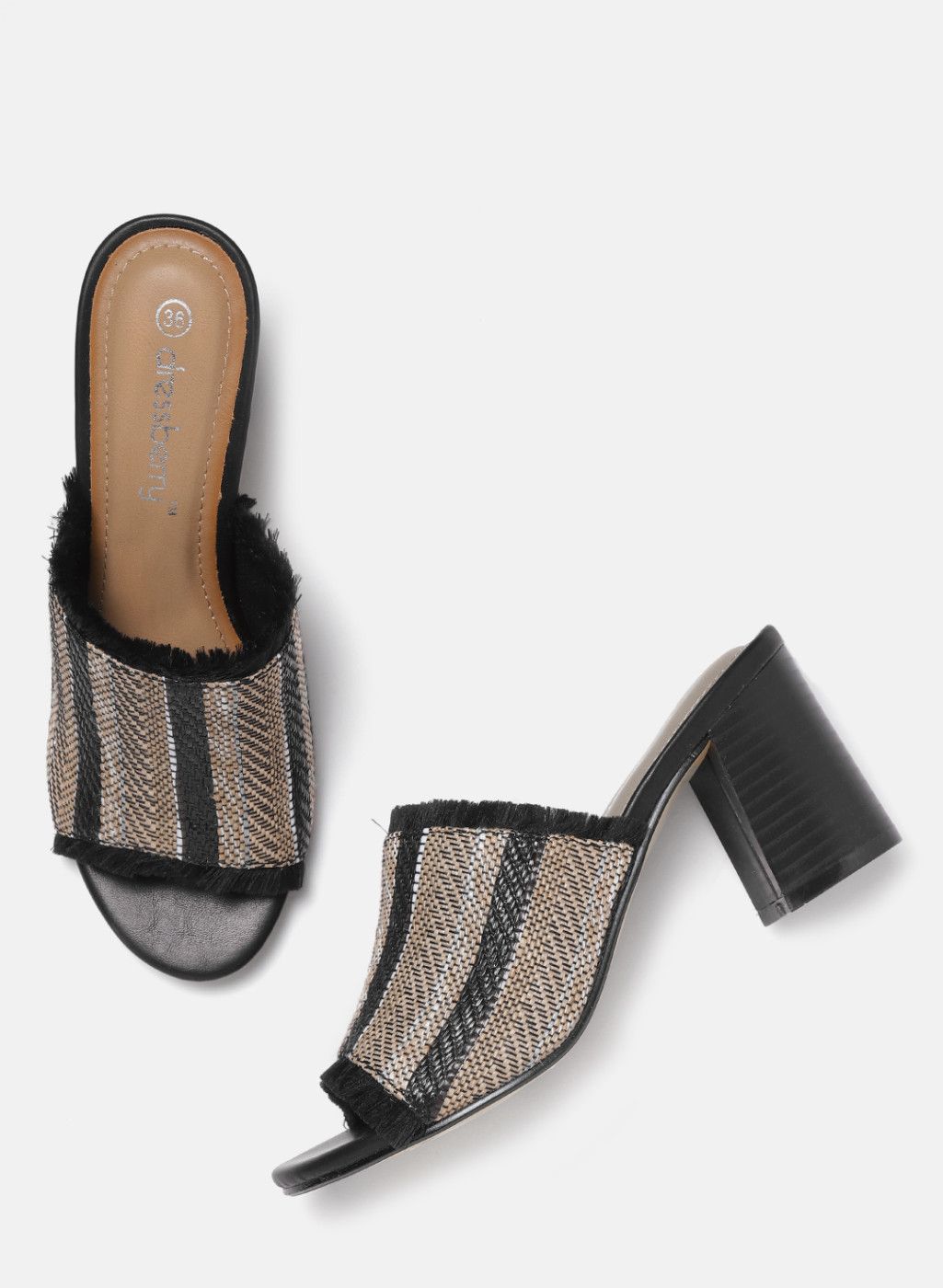 DressBerry Black Striped Heeled Mules