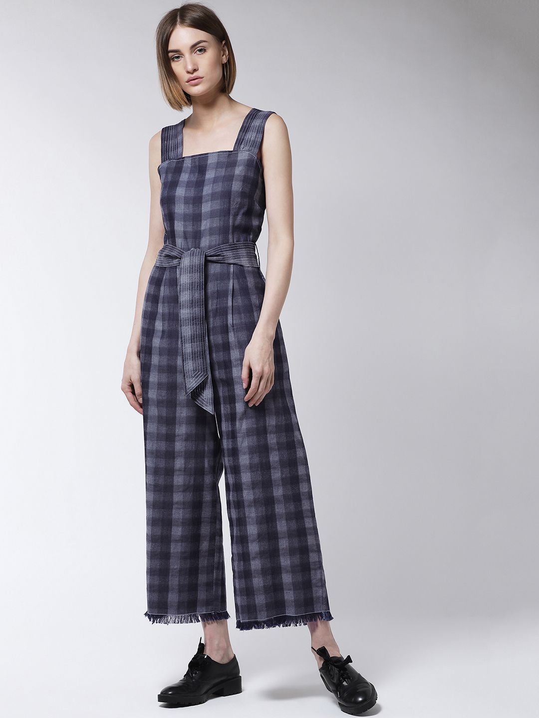 MAGRE Women Blue Checked Basic Jumpsuit Price in India