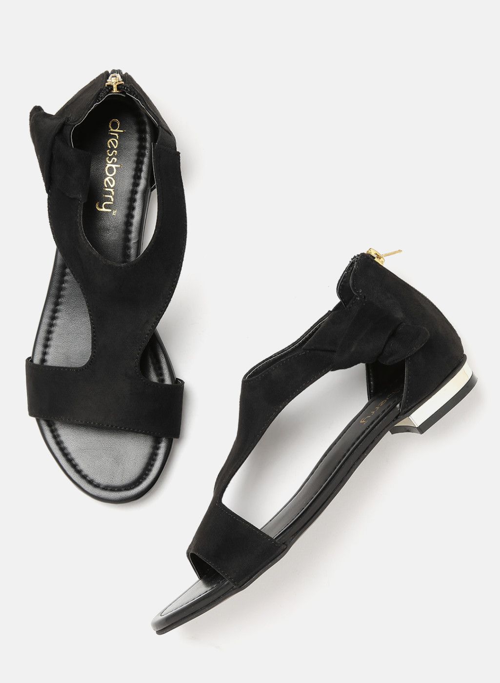 DressBerry Black Solid Open Toe Flats
