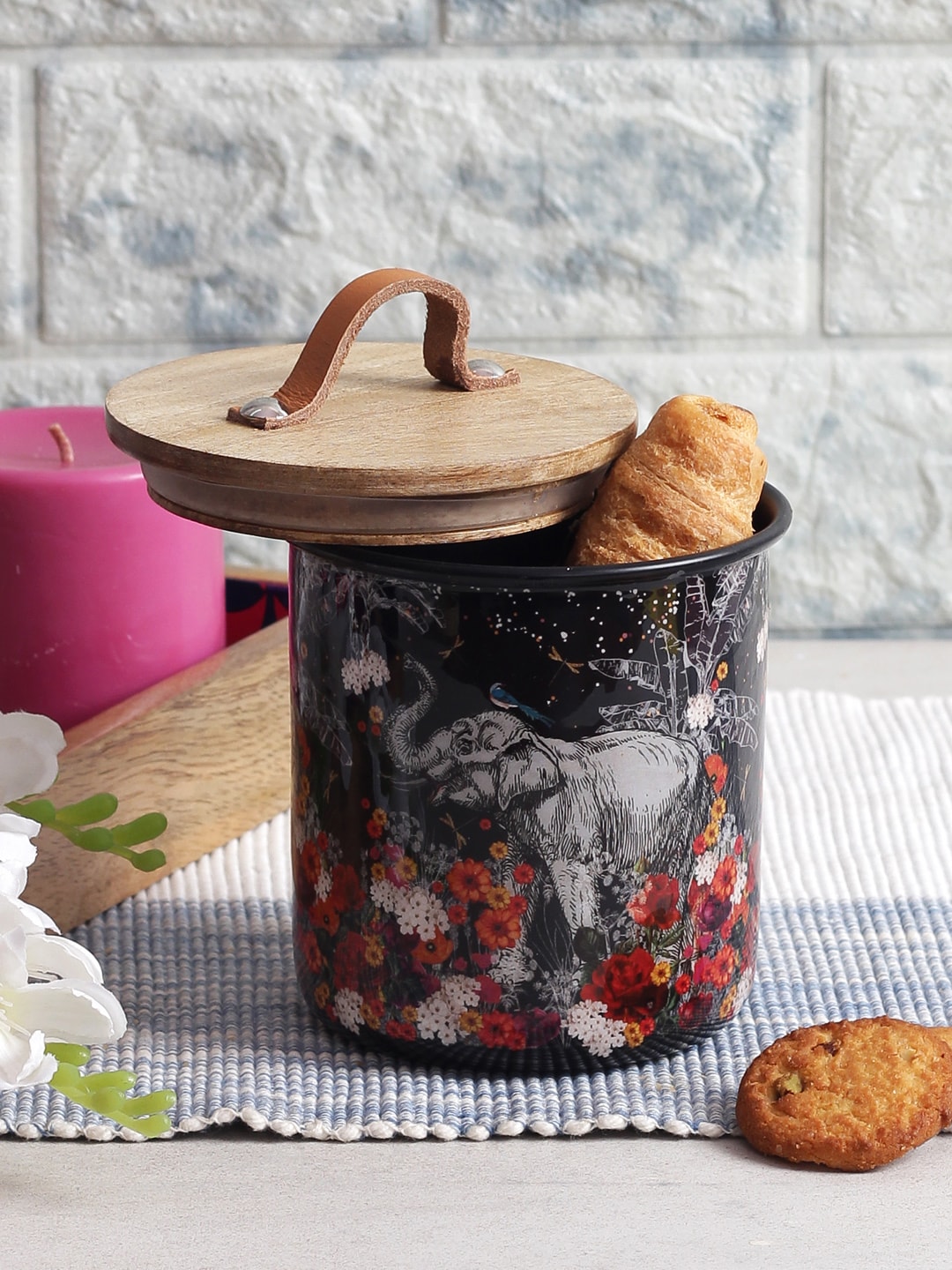 India Circus by Krsnaa Mehta Black & Red Printed Steel Storage Jar With Lid Price in India