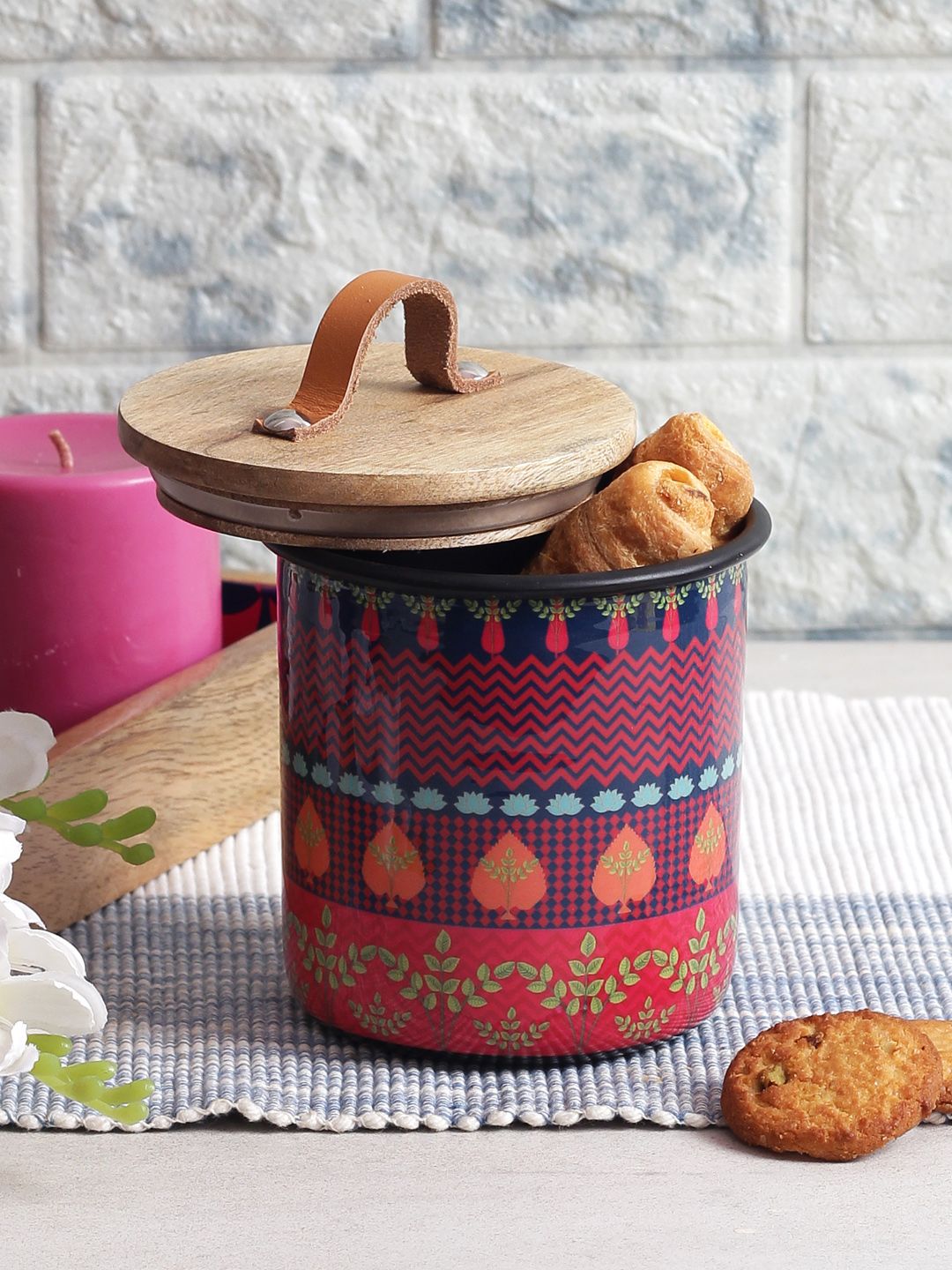 India Circus by Krsnaa Mehta Multicoloured Printed Steel Storage Jar With Lid Price in India
