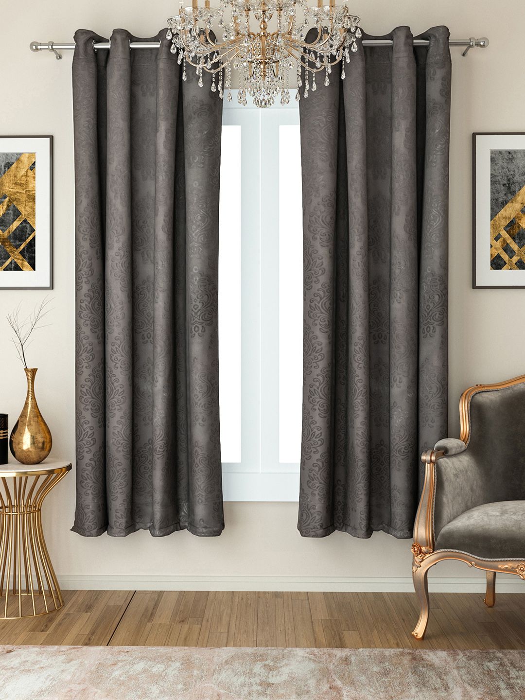 SWAYAM Grey Set of 2 Black Out Window Curtains Price in India