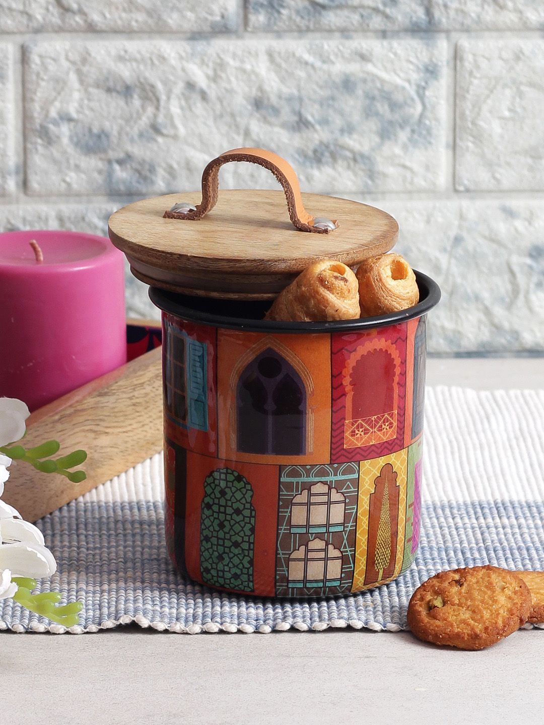 India Circus by Krsnaa Mehta Multicoloured Printed Steel Storage Jar With Lid Price in India