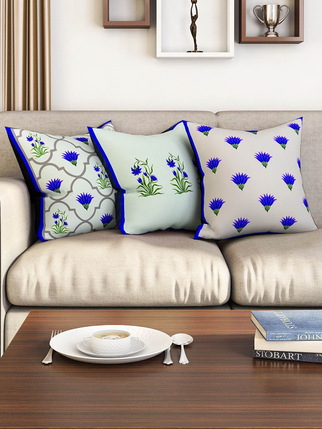 SEJ by Nisha Gupta Set of 3 Floral Square Cushion Covers Price in India