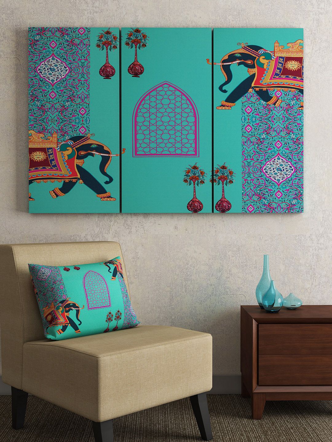 SEJ by Nisha Gupta Set of 3 Multicoloured Framed Wall Paintings Price in India