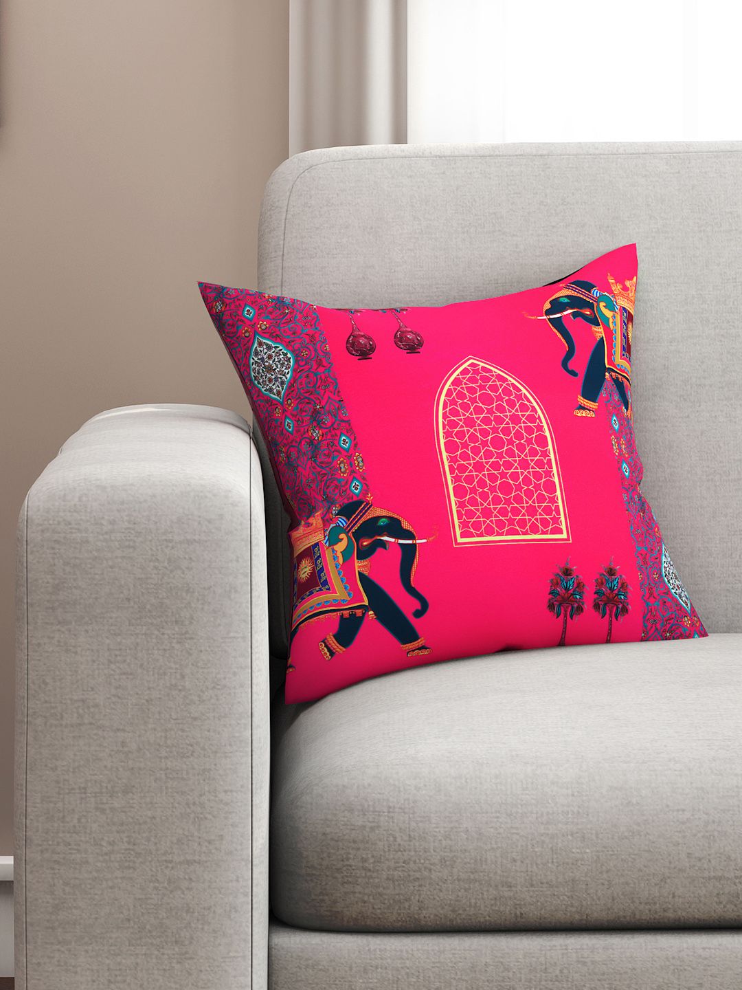 SEJ by Nisha Gupta Red Set of Single Ethnic Motifs Square Cushion Covers Price in India