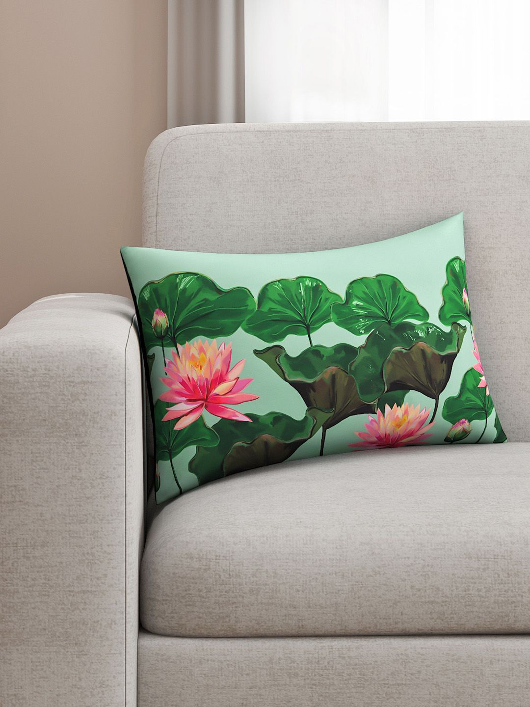 SEJ by Nisha Gupta Green Single Floral Rectangle Cushion Covers Price in India