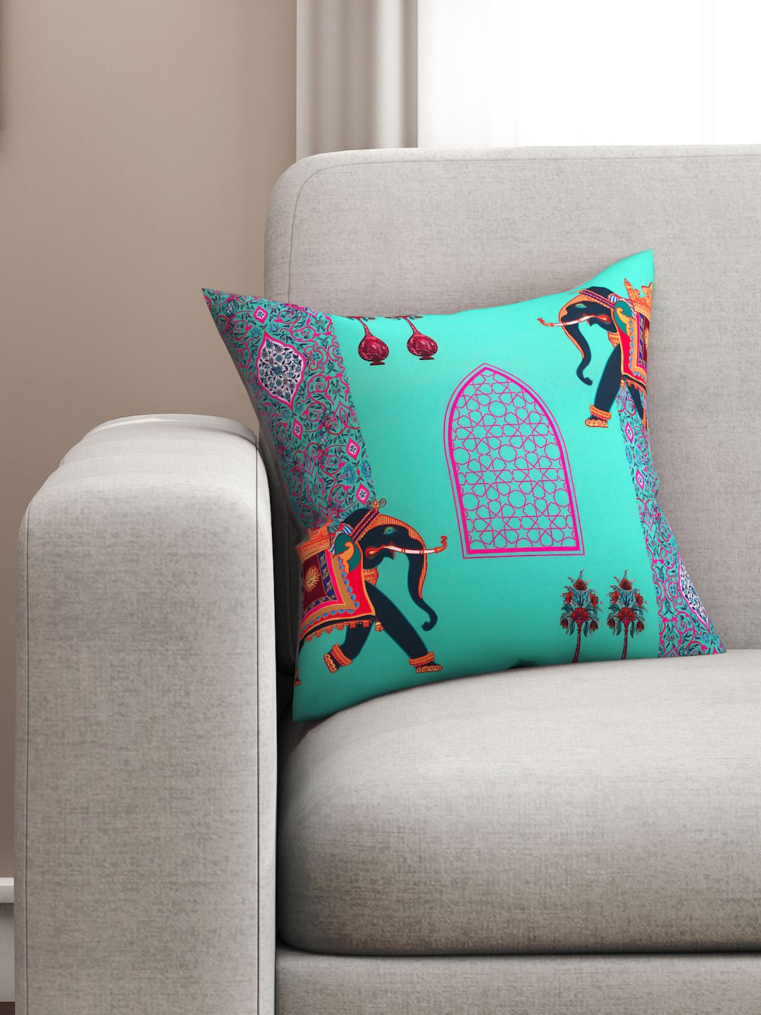 SEJ by Nisha Gupta Green Single Abstract Square Cushion Covers Price in India