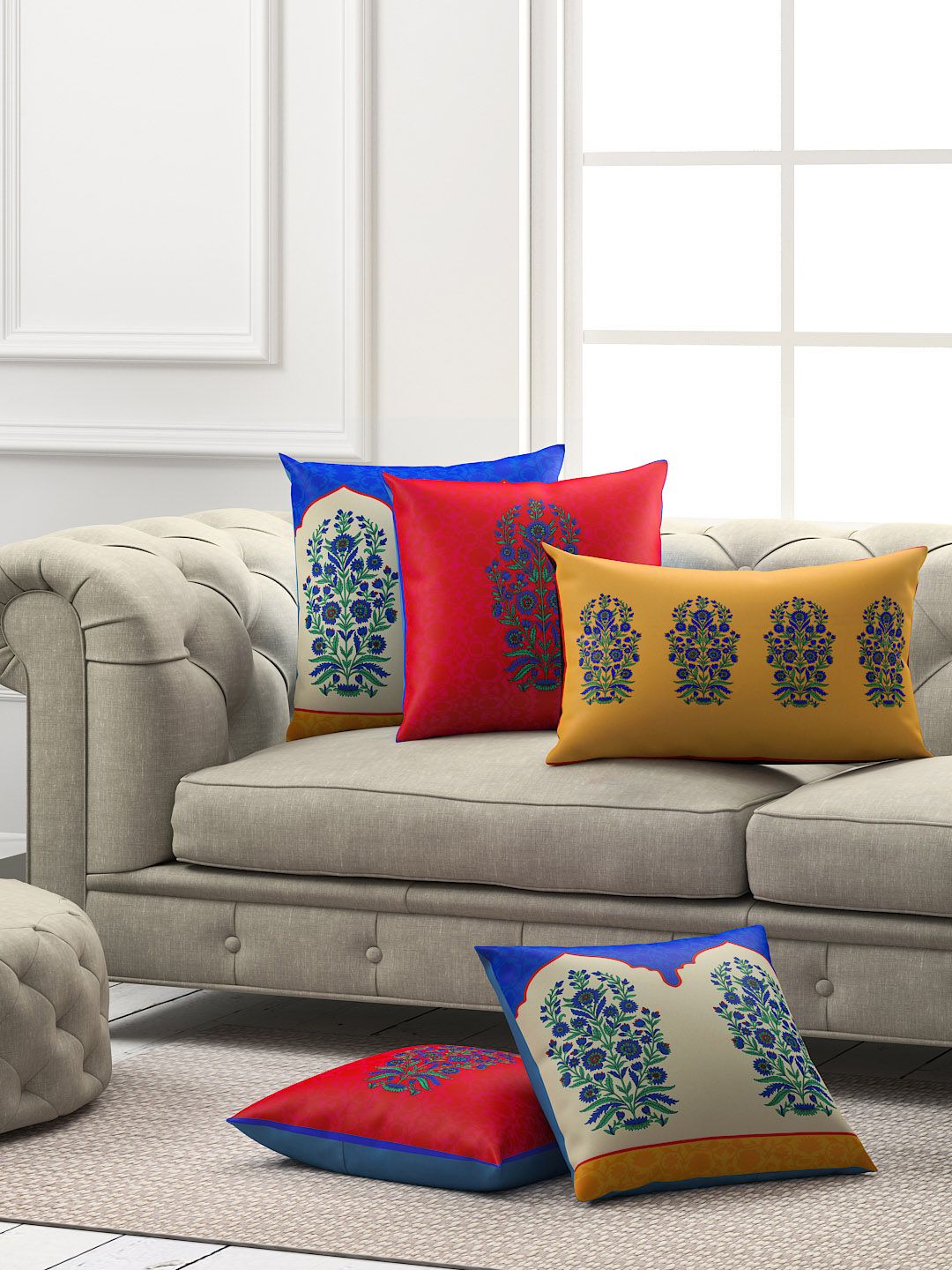 SEJ by Nisha Gupta Set of 5 Ethnic Square Cushion Covers Price in India