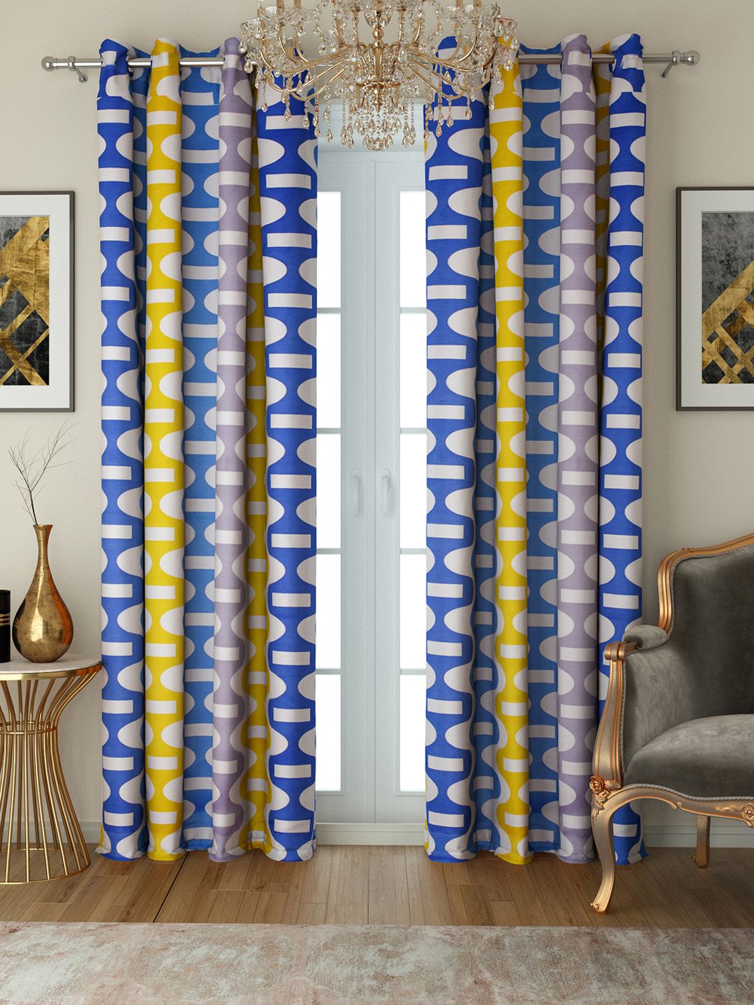 SWAYAM Multicoloured Set of 2 Long Door Curtains Price in India
