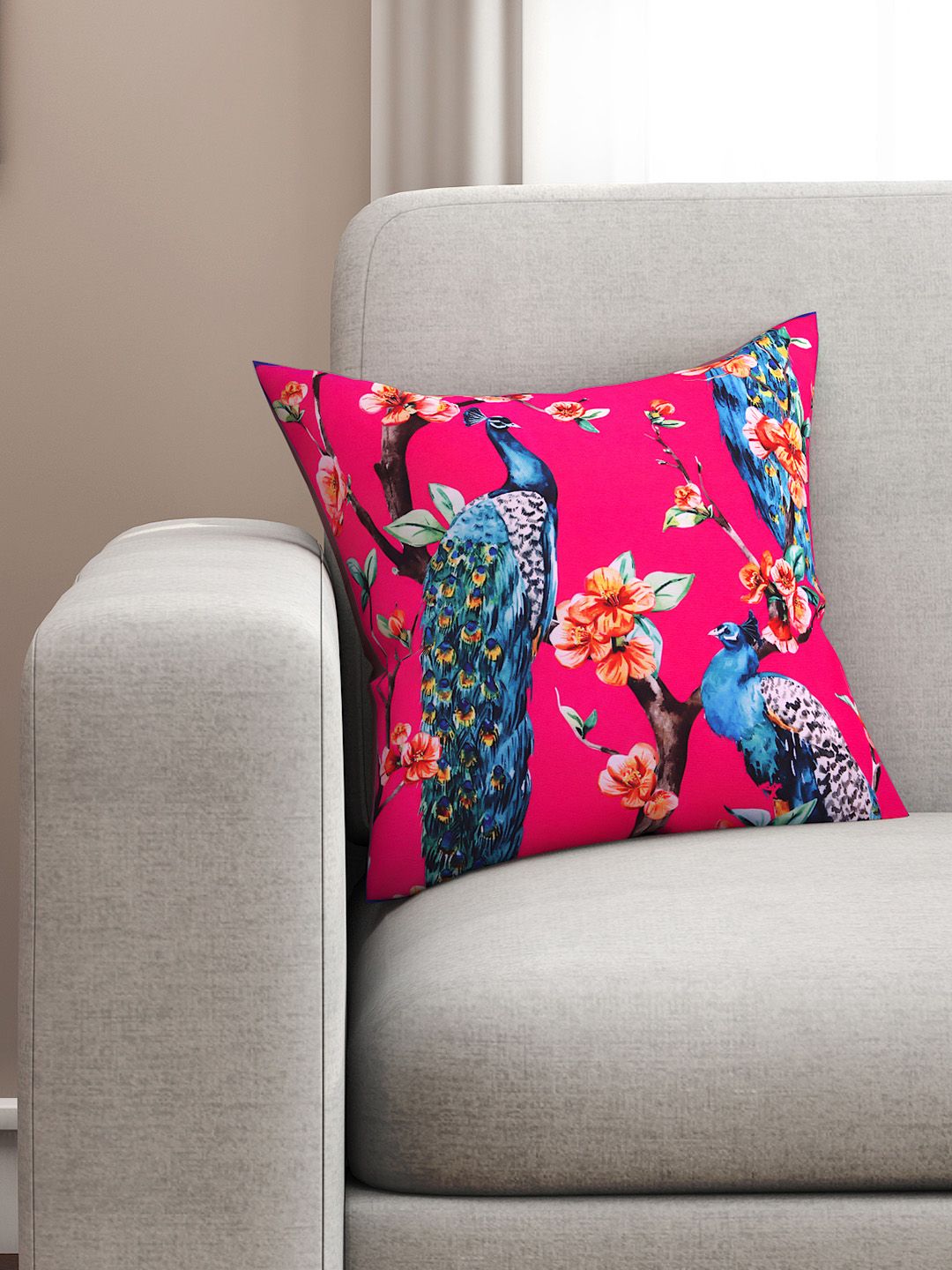 SEJ by Nisha Gupta Pink Single Floral Square Cushion Covers Price in India