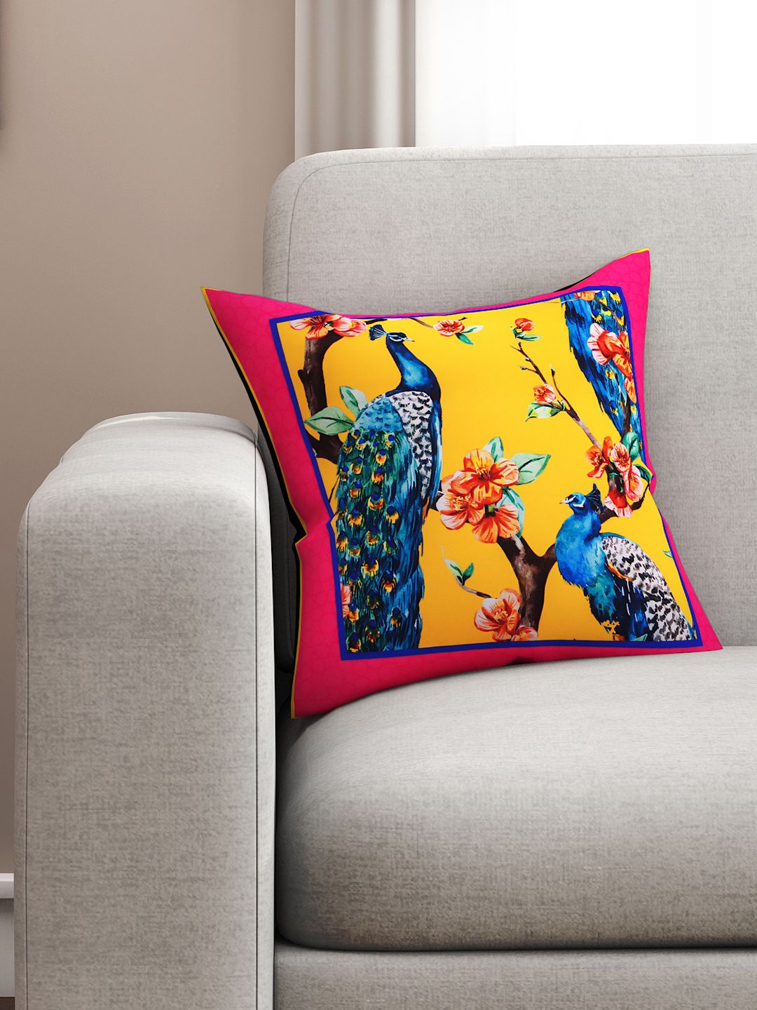 SEJ by Nisha Gupta Yellow Single Floral Square Cushion Covers Price in India