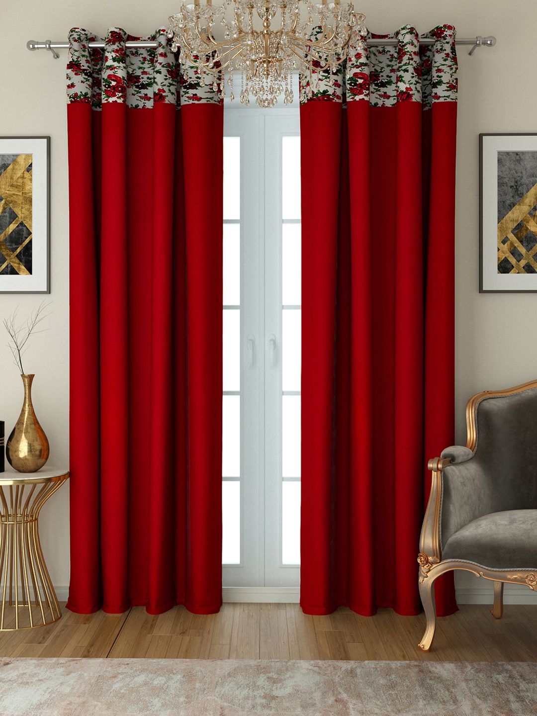 SWAYAM Red Set of 2 Door Curtains Price in India