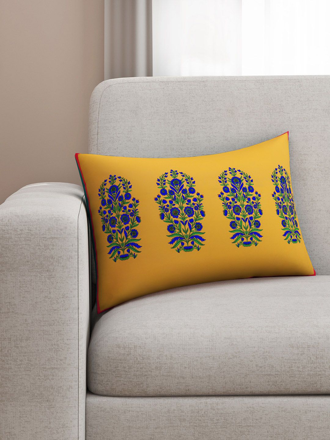 SEJ by Nisha Gupta Mustard Set of Single Ethnic Motifs Rectangle Cushion Covers Price in India