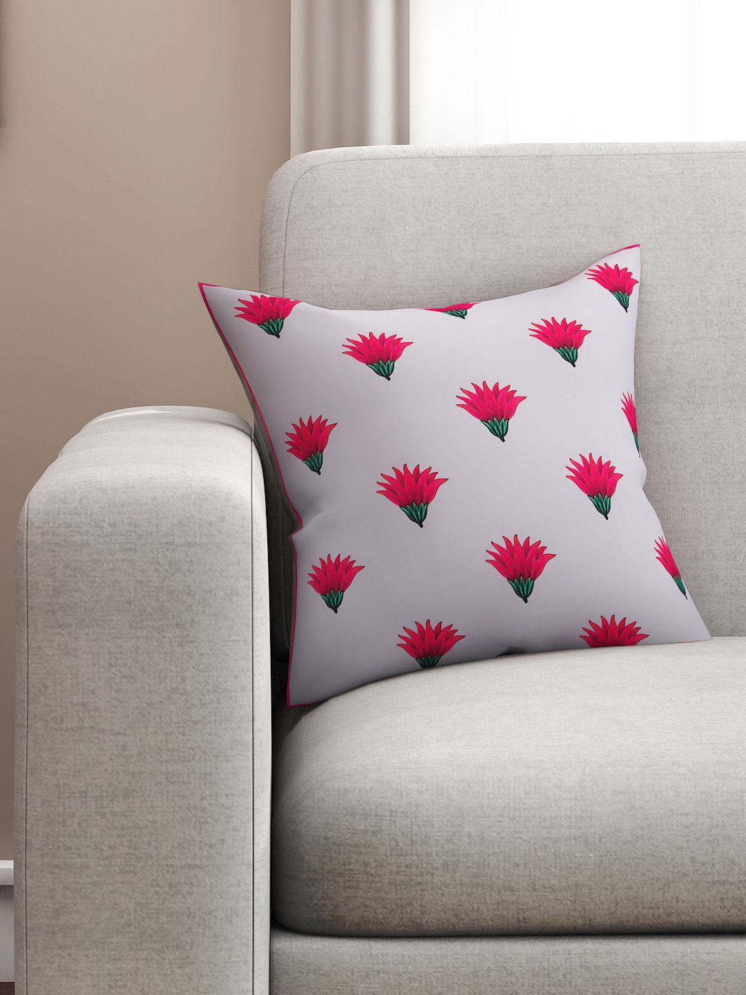 SEJ by Nisha Gupta Grey Single Floral Square Cushion Cover Price in India