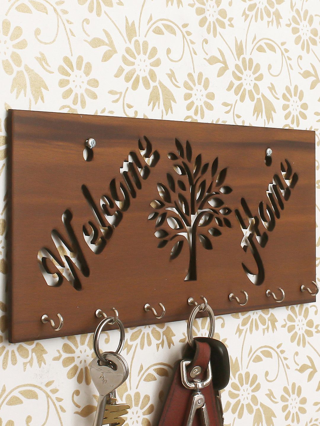 eCraftIndia Brown Welcome Home Theme Wooden Key Holder Price in India