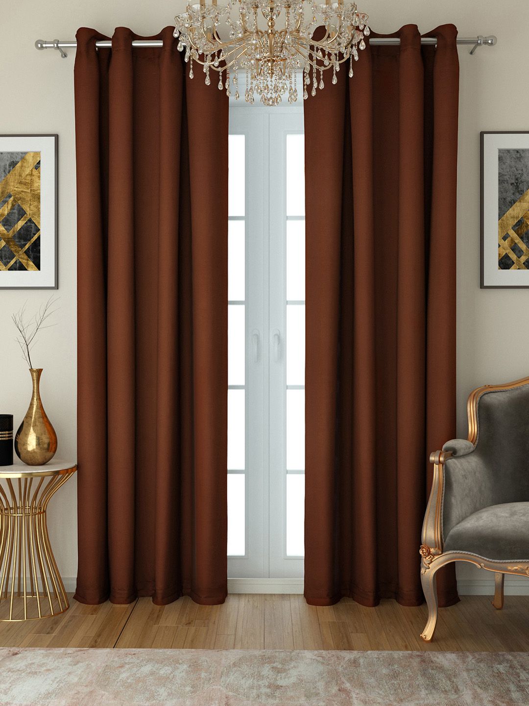 SWAYAM Brown Set of 2 Door Curtains Price in India