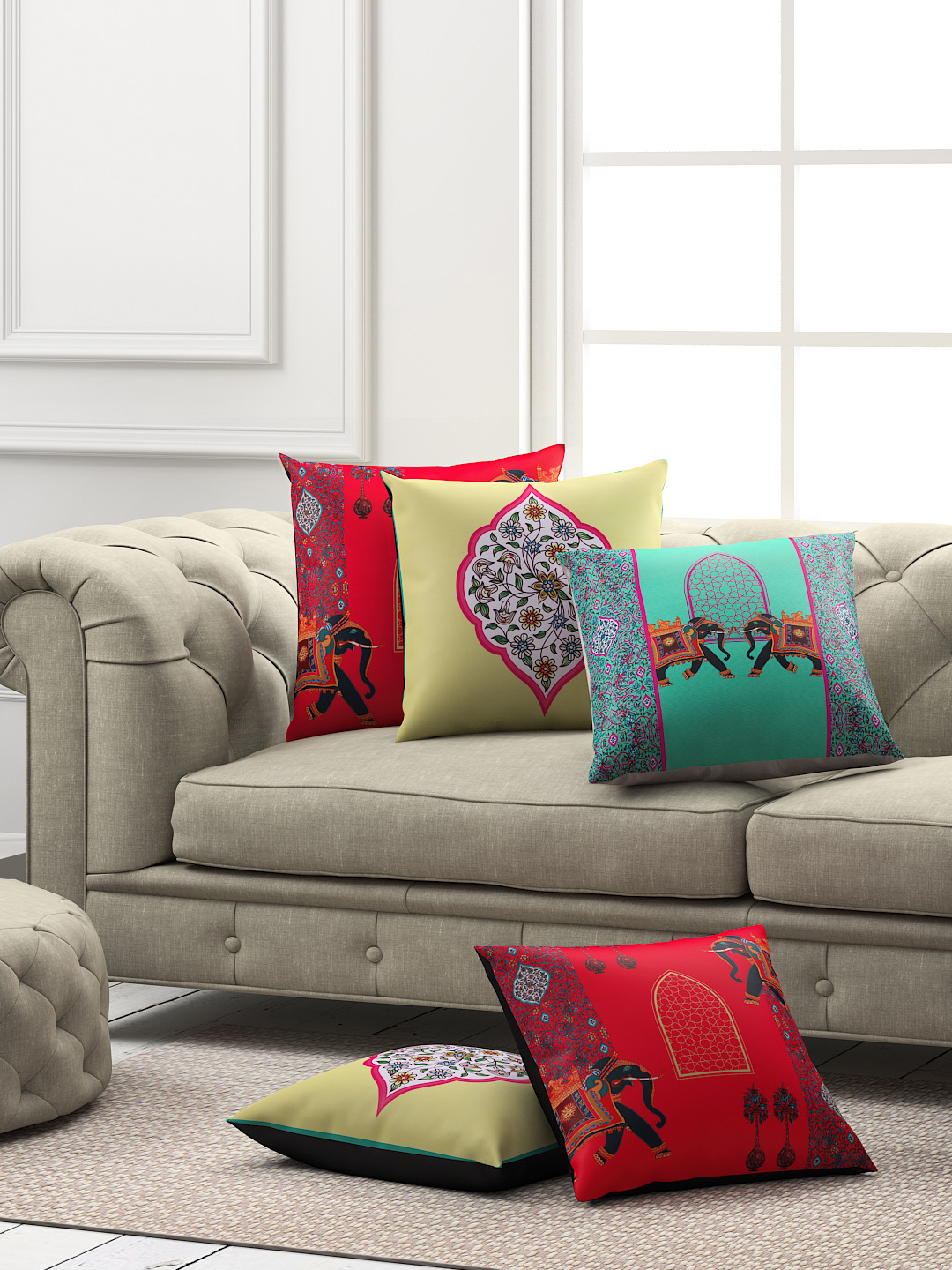 SEJ by Nisha Gupta Set of 5 Abstract Square Cushion Covers Price in India
