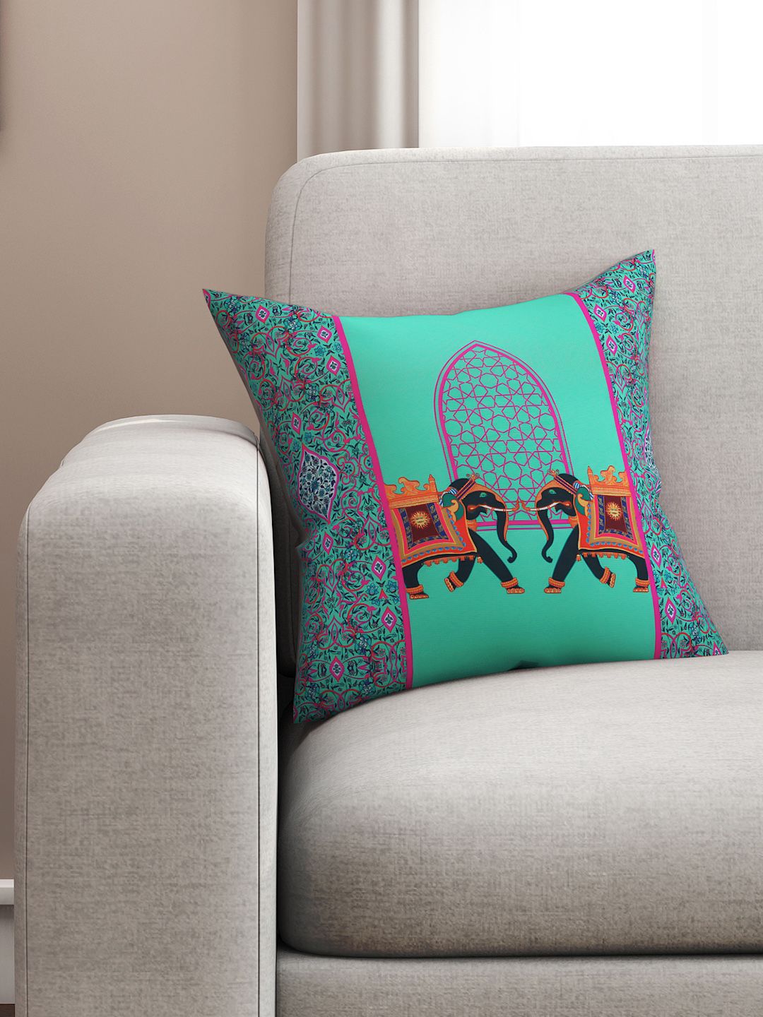 SEJ by Nisha Gupta Green Single Ethnic Motifs Square Cushion Covers Price in India