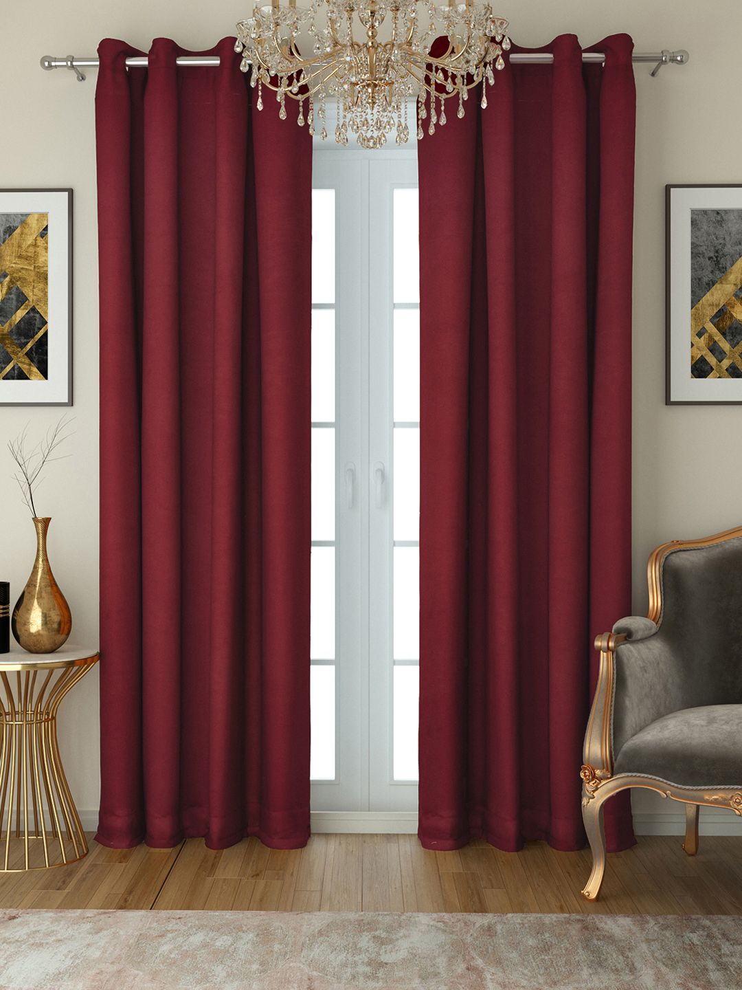 SWAYAM Maroon Set of 2 Long Door Curtains Price in India