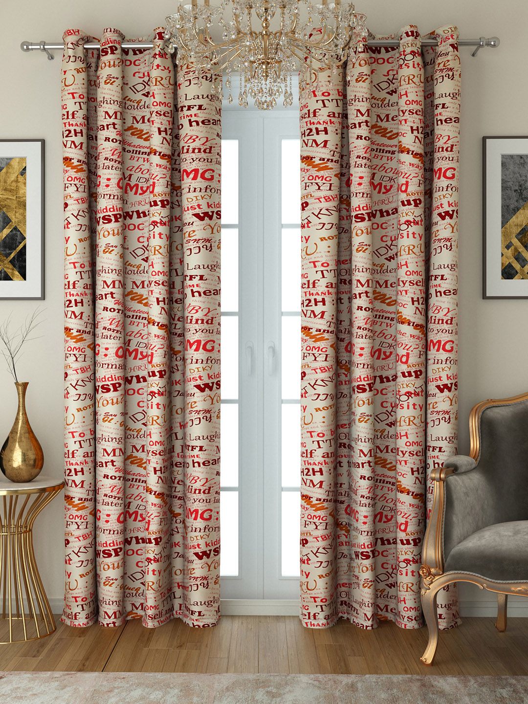 SWAYAM Orange Set of 2 Door Curtains Price in India