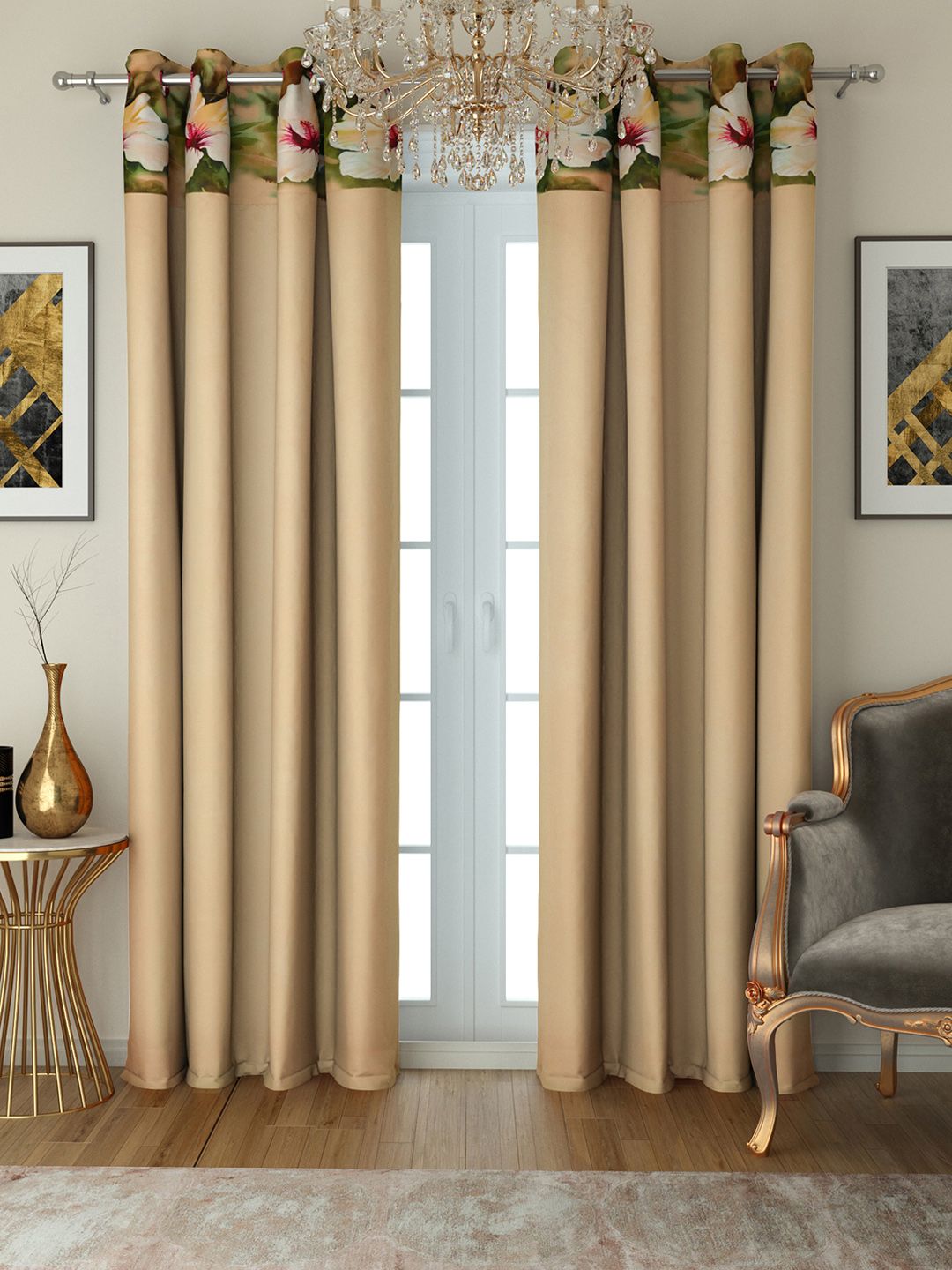 SWAYAM Beige Set of 2 Long Door Curtains Price in India