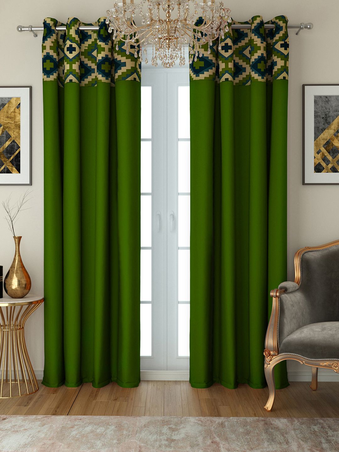 SWAYAM Green Set of 2 Long Door Curtains Price in India