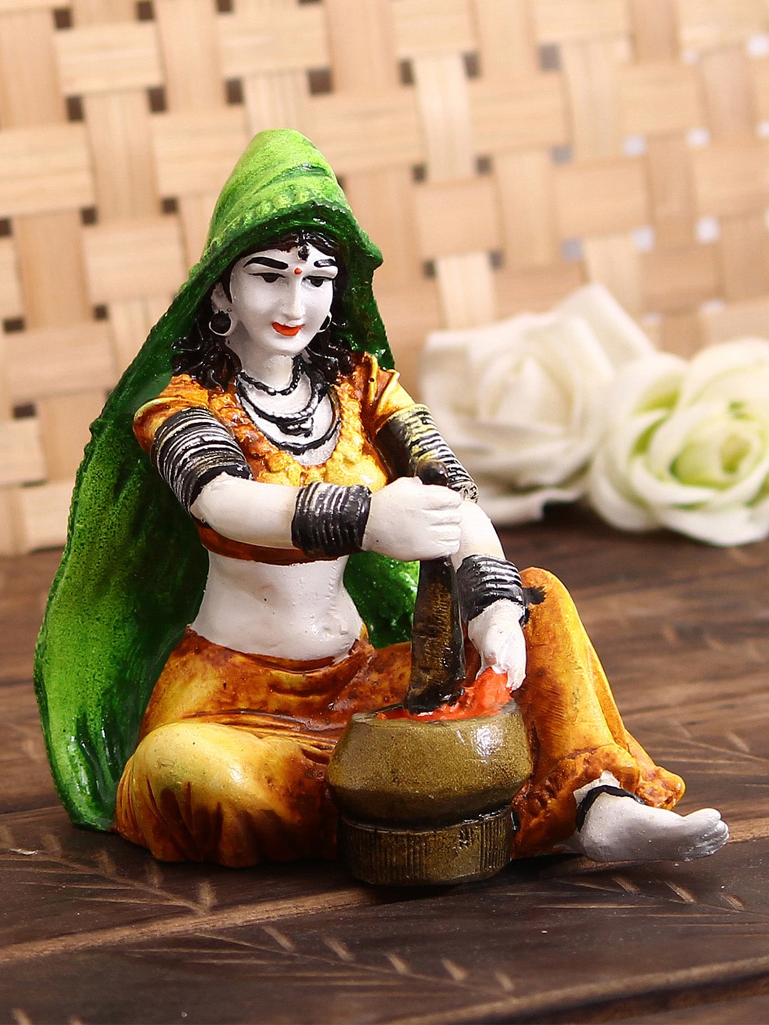 eCraftIndia Green & Multicoloured Rajasthani Lady Showpiece Price in India