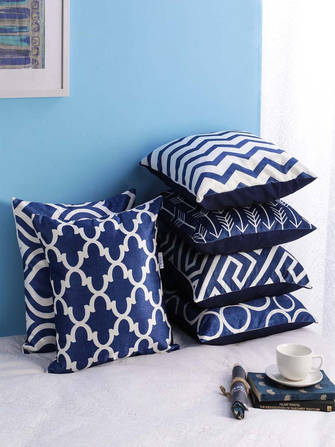 SWHF Set of 6 Geometric Square Velvet Cushion Covers Price in India