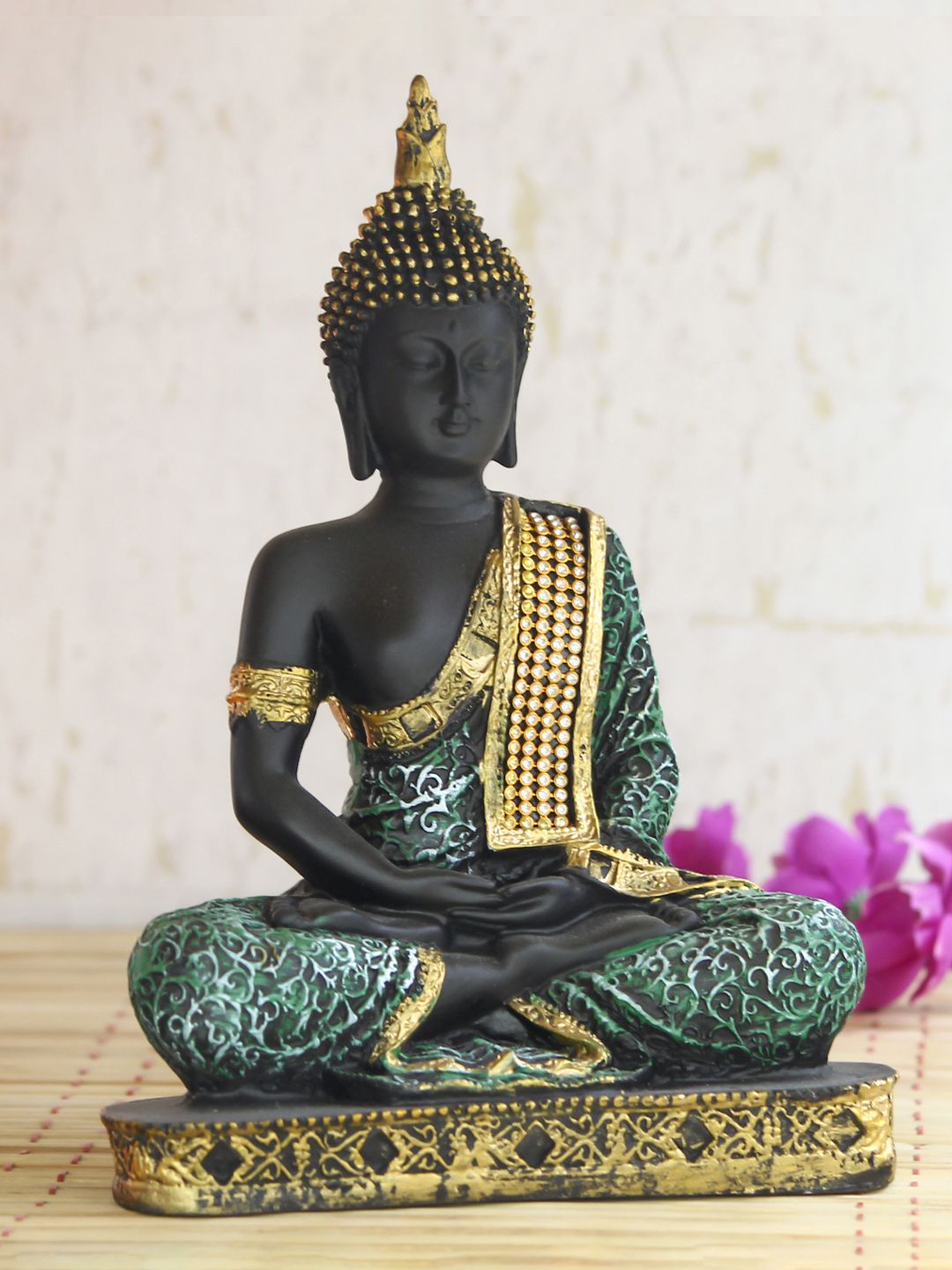 eCraftIndia Green & Black Meditating Buddha Showpiece Price in India