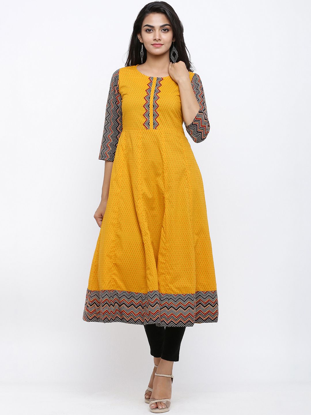 YASH GALLERY Women Mustard Printed Anarkali Kurta Price in India