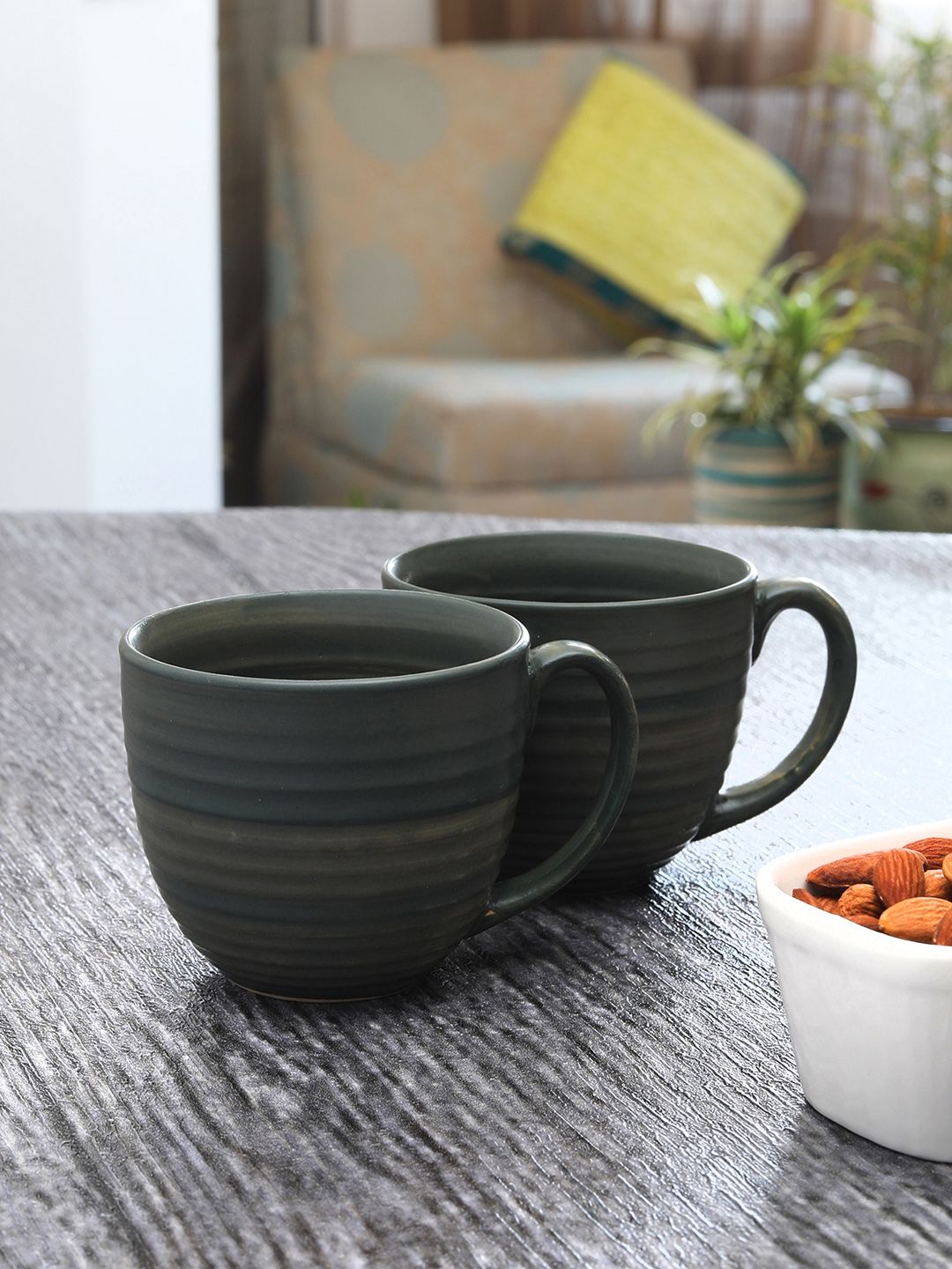 MIAH Decor Green 2-Pieces Textured Ceramic Cups Set Price in India