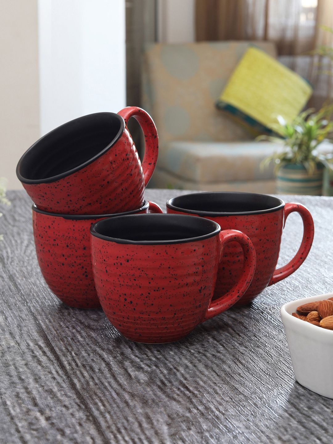 MIAH Decor Red 4-Pieces Printed Ceramic Cups Set Price in India