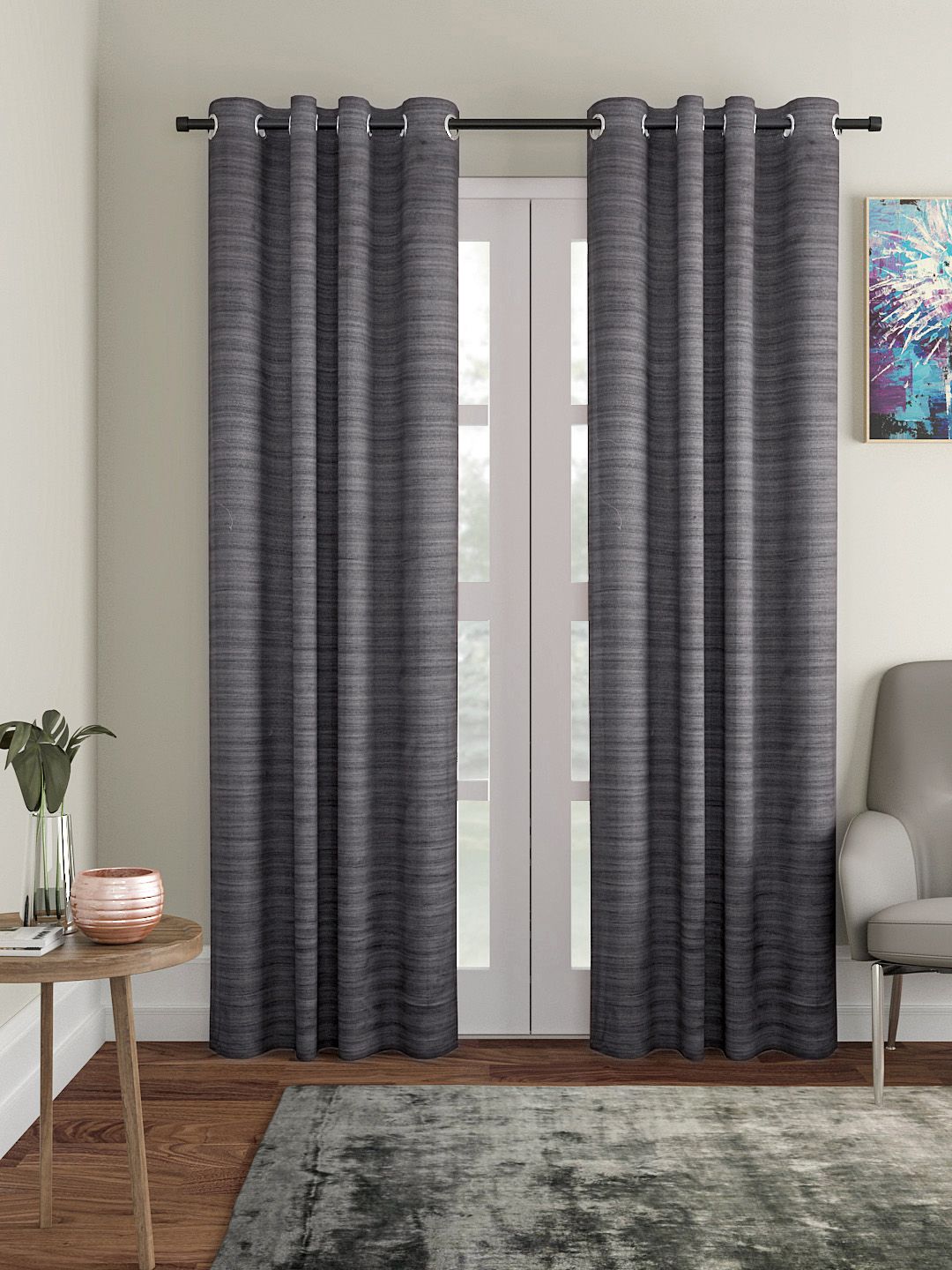 Soumya Grey Set of Single Door Curtains Price in India