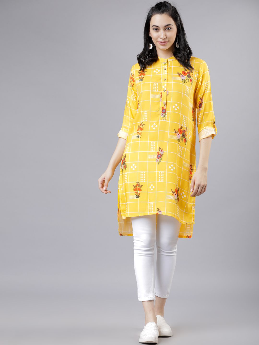 Vishudh Women Yellow Printed Tunic Price in India