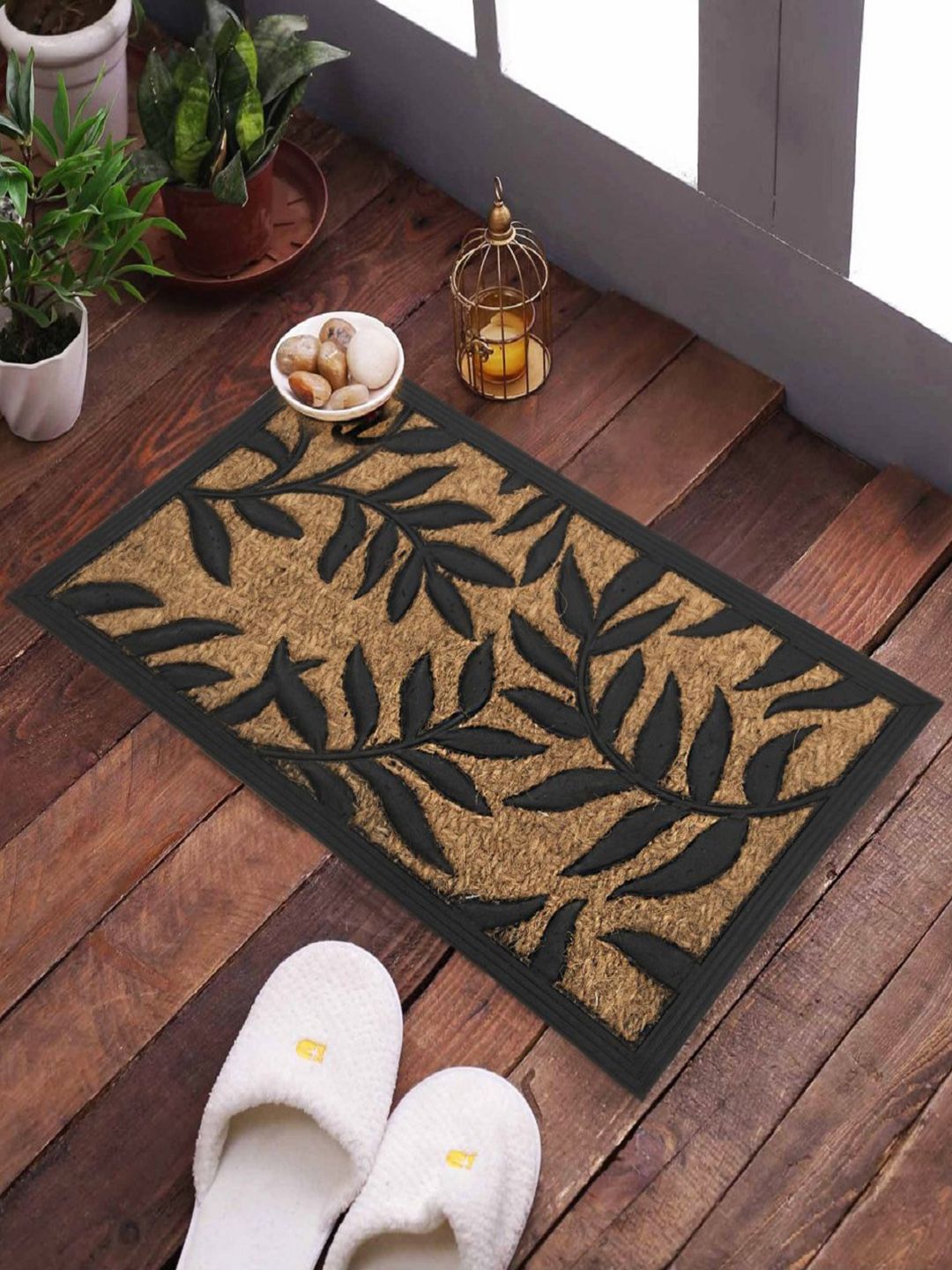 SWHF Brown & Black Premium Coir and Rubber Printed Mat Price in India