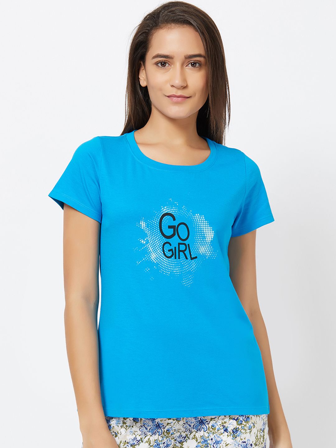Soie Women Blue Printed Lounge T-shirt NT-120BLUE Price in India