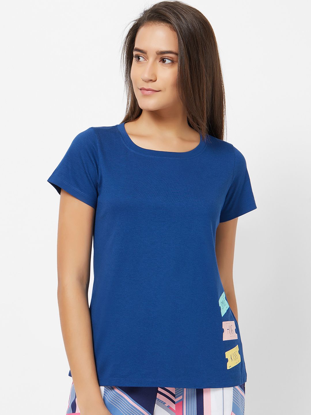 SOIE Women Blue Solid Lounge T-shirt NT-120 Price in India