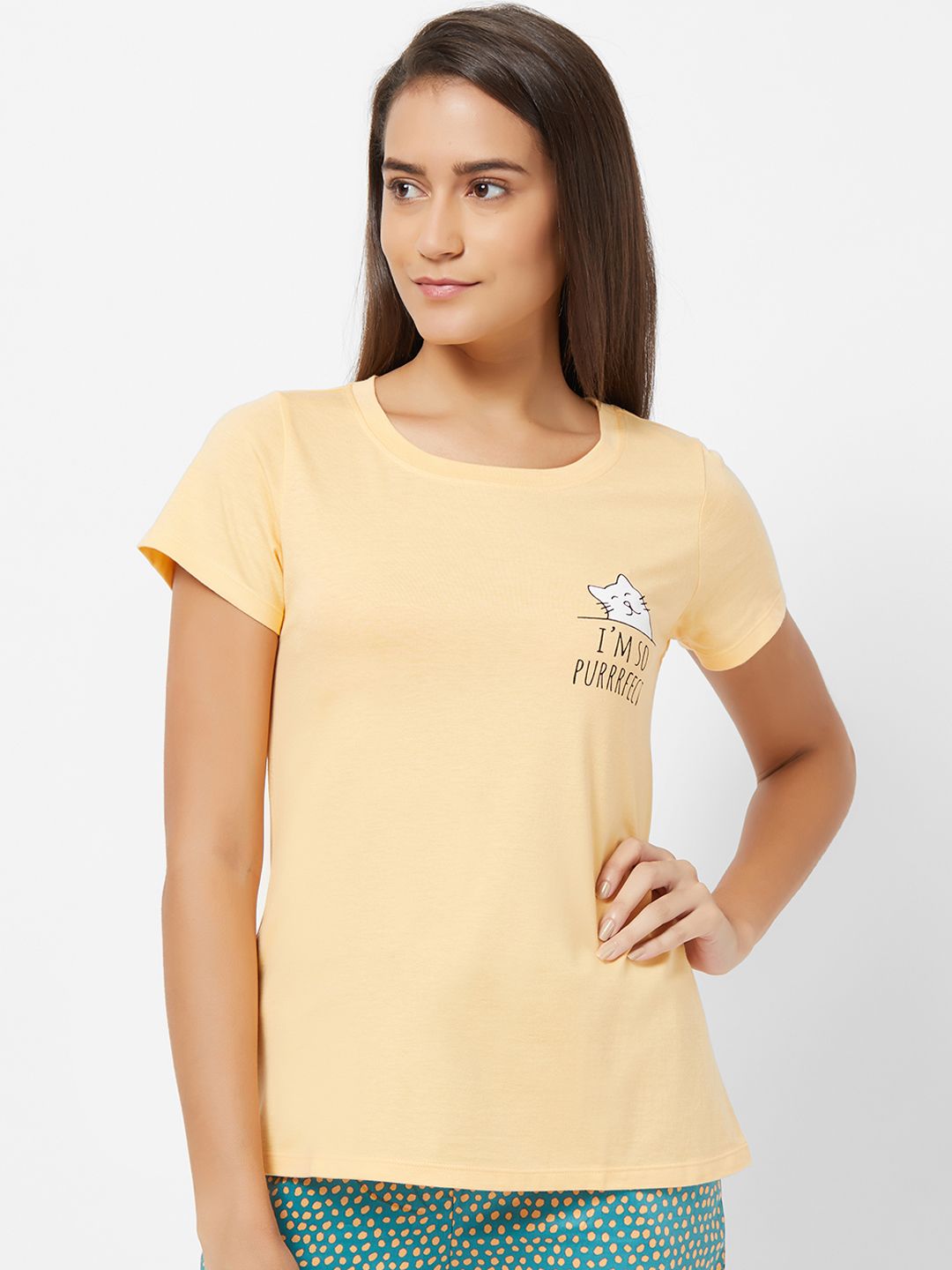 Soie Women Peach-Coloured Printed Lounge T-shirts Price in India