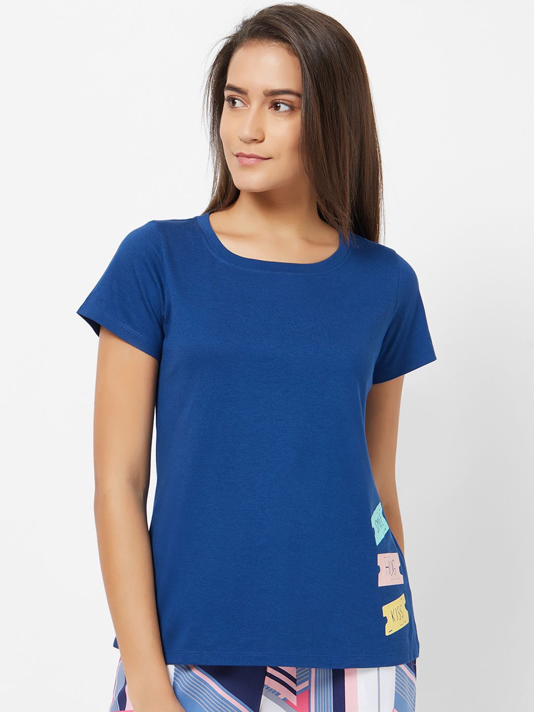 Soie Women Blue Printed Lounge T-shirts Price in India