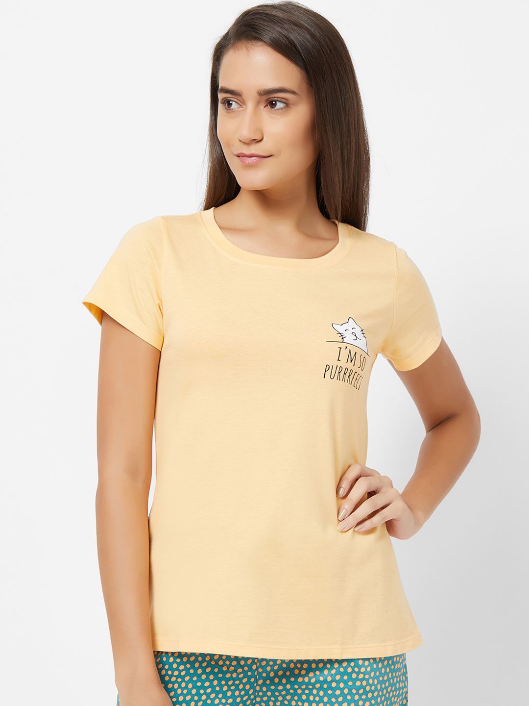 SOIE Women Peach-Coloured Printed Lounge T-shirt NT-120PEACH-BUD-PEACH-BUD Price in India